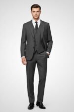 Charcoal Grey self-textured three Piece Suit - Image 3