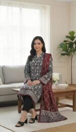 3 Piece Unstitched Printed Khaddar Suit - Image 2