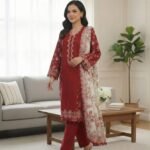 Winter Unstitched Khaddar Digital Suit - Carnelian 3 Piece