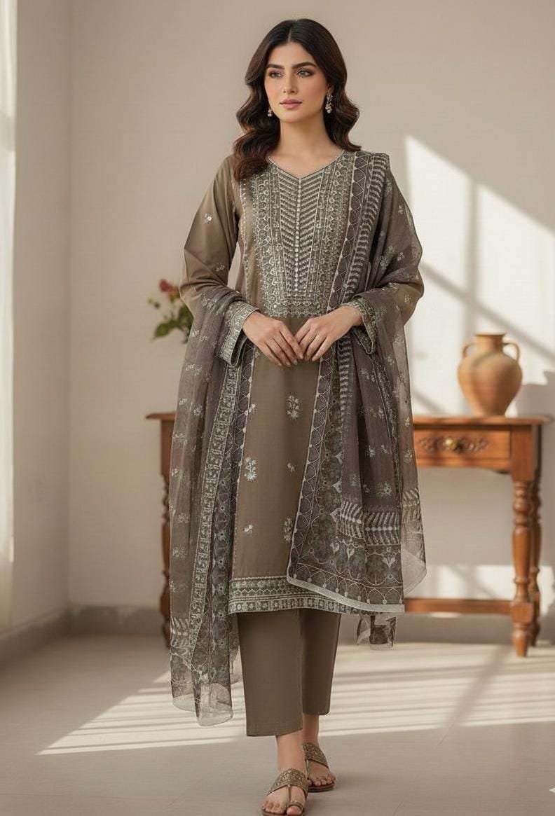 Khaddar 3-Piece Stitched suit Khaddar Embroidery 3-Piece Stitched Suit - Image 1