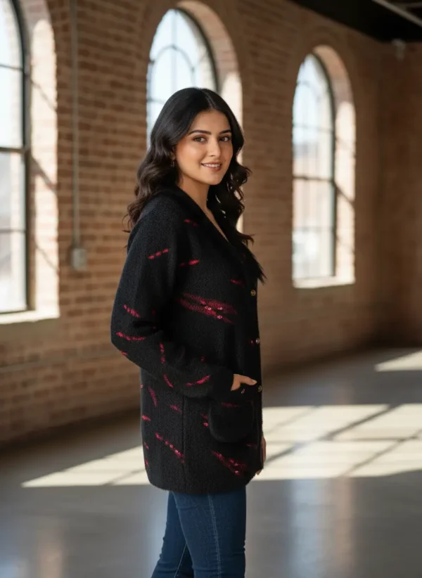 Ladies V-Neck Jersey with Faux-Fur Trim