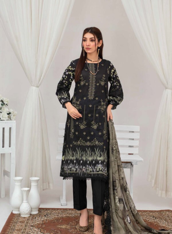 Luxury Lawn Black 3 Piece Suit
