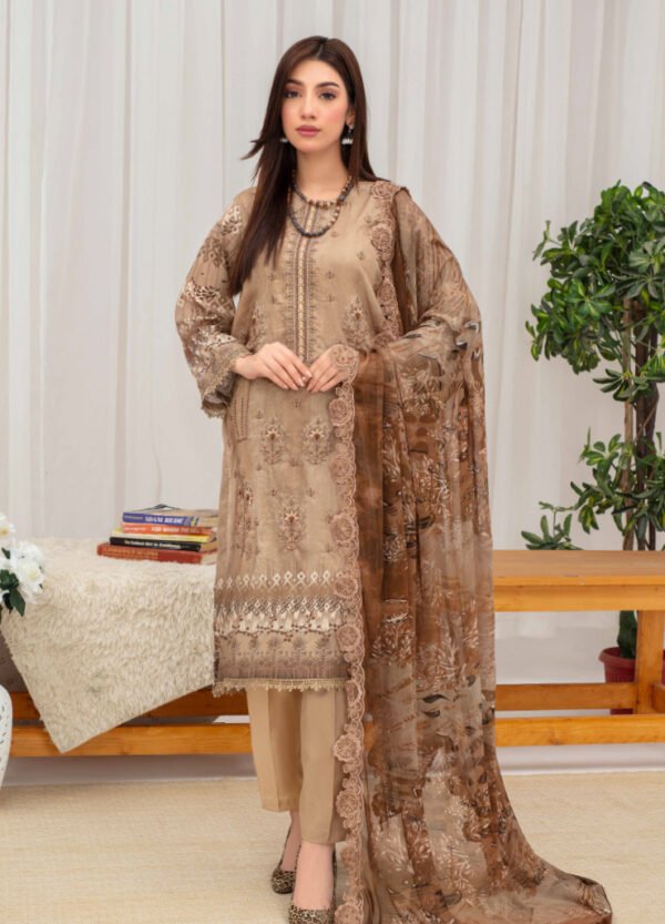Luxury Lawn Beige 3 Piece Suit