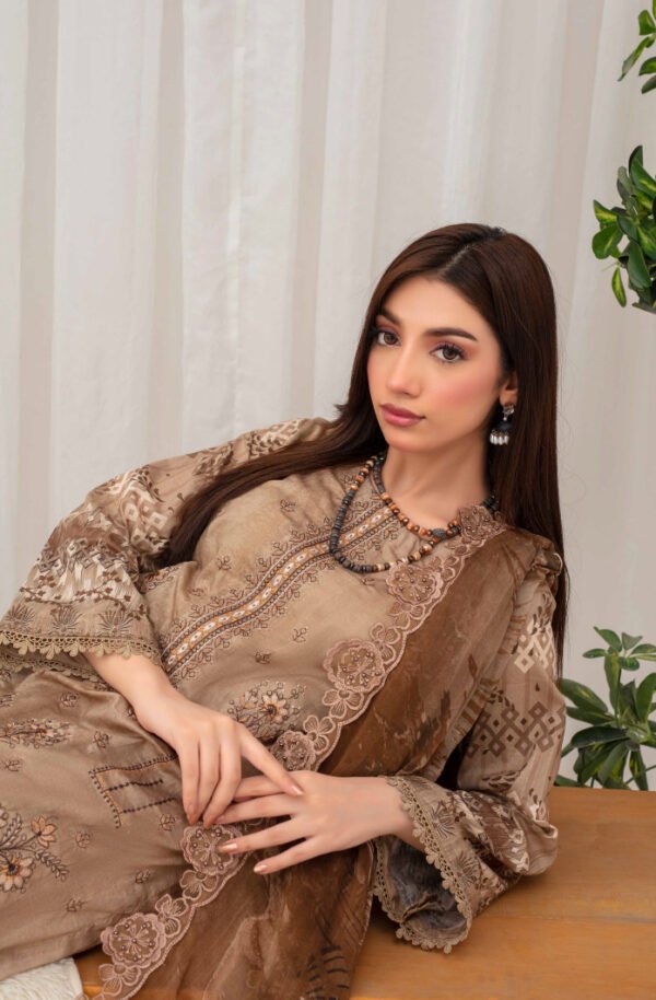 Luxury Lawn Beige 3 Piece Suit