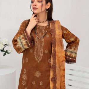 Luxury Lawn Brown 3 Piece Suit