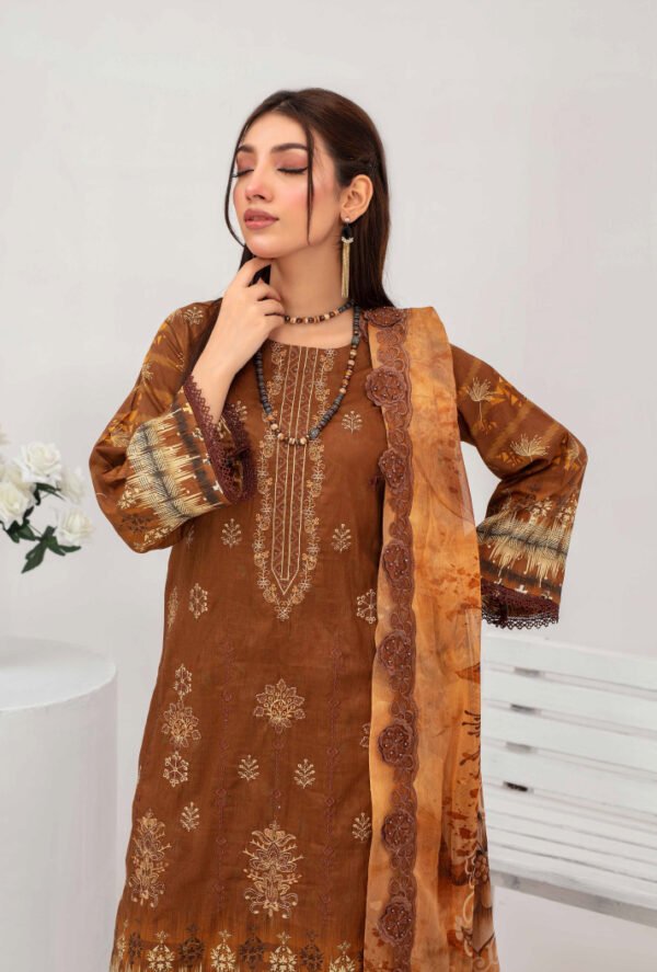 Luxury Lawn Brown 3 Piece Suit