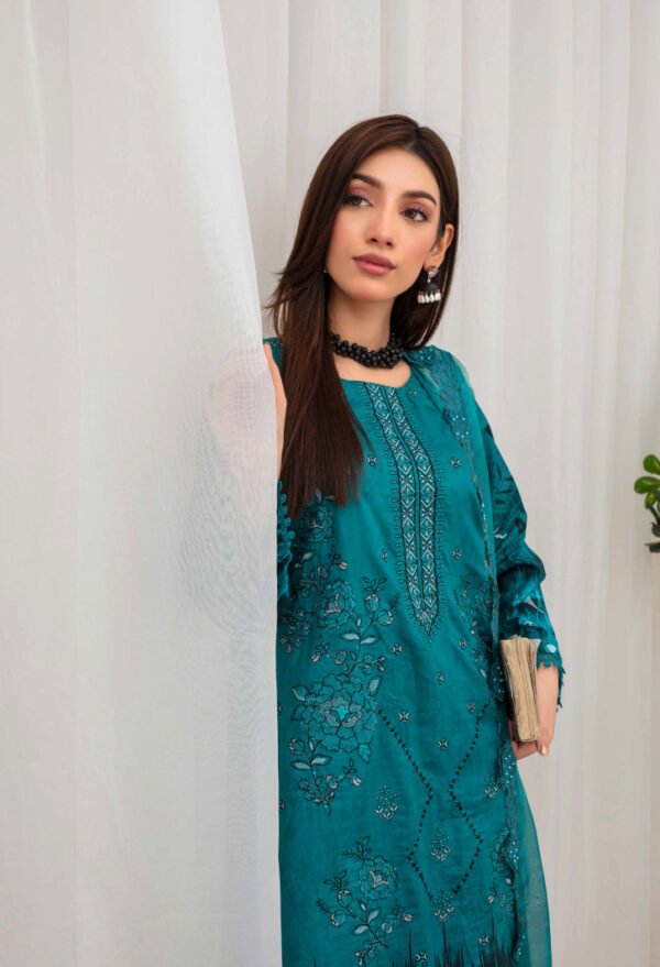 Luxury Lawn Teal Green 3 Piece Suit