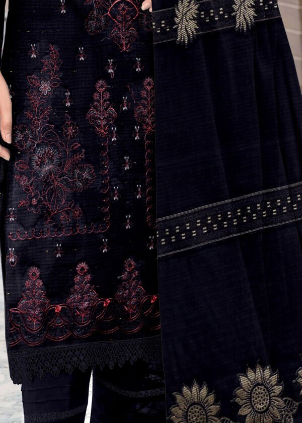 Premium Embroidered Lawn Black 3 Piece Suit with Fancy Shawl