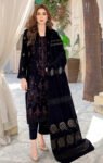 Premium Embroidered Lawn Black 3 Piece Suit with Fancy Shawl