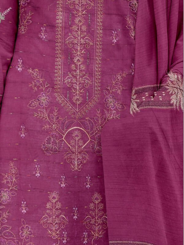 Premium Embroidered Lawn Plum 3 Piece Suit with Fancy Shawl