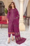 Premium Embroidered Lawn Plum 3 Piece Suit with Fancy Shawl