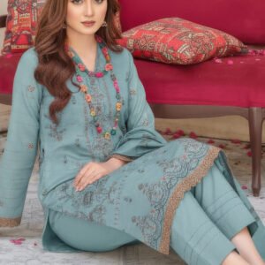 Premium Embroidered Lawn Sea Green 3 Piece Suit with Fancy Shawl