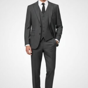 Charcoal Grey self-textured three Piece Suit