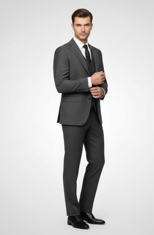 Charcoal Grey self-textured three Piece Suit