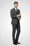 Charcoal Grey self-textured three Piece Suit