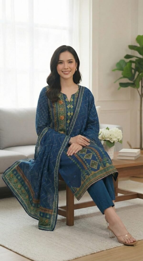 3 Piece Unstitched Printed Khaddar Suit