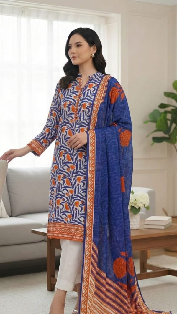 3 Piece Unstitched Printed Khaddar Suit