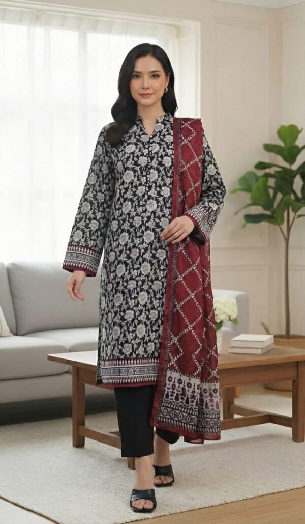 3 Piece Unstitched Printed Khaddar Suit