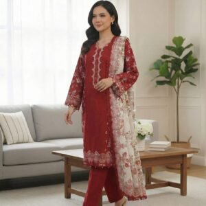Winter Unstitched Khaddar Digital Suit - Carnelian 3 Piece