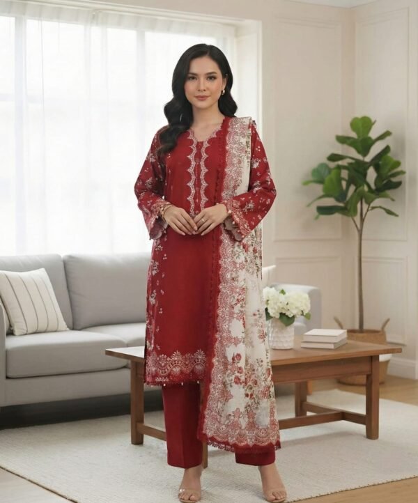 Winter Unstitched Khaddar Digital Suit - Carnelian 3 Piece