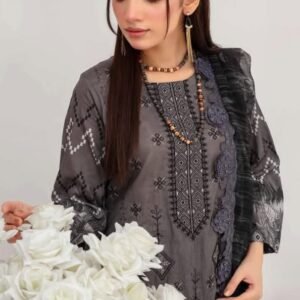 Luxury Lawn Dark Grey 3 Piece Suit