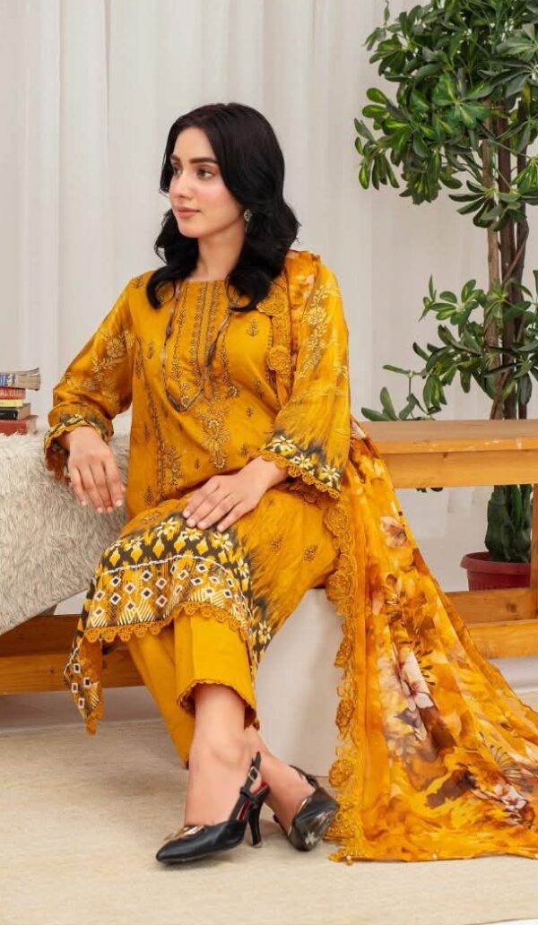 Luxury Lawn Mustard Yellow 3 Piece Suit