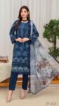Luxury Lawn Navy Blue 3 Piece Suit