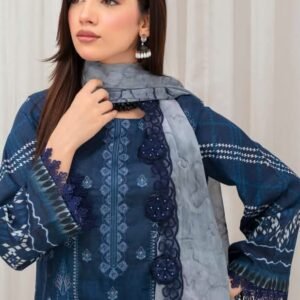 Luxury Lawn Navy Blue 3 Piece Suit