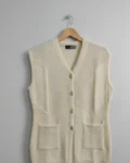 Ladies Sleeveless Knitted Button-Front Sweater Vest – Cream